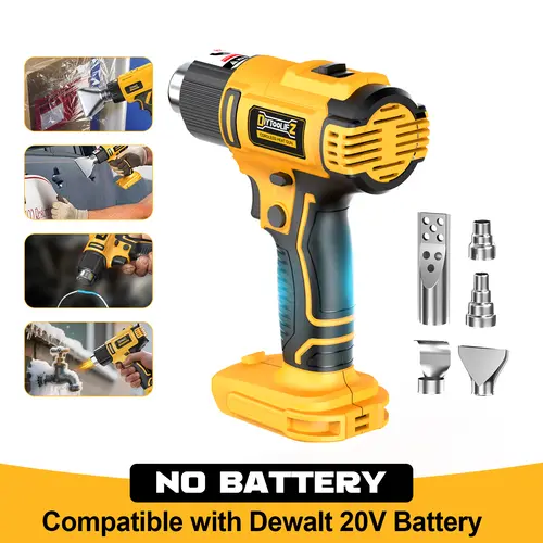 Cordless Heat Gun Compatible with Dewalt 20V Battery(No Battery!!), 350W 122℉-1022℉ Fast Heating Soldering Hot Air Gun with 5 Nozzles for DIY Craft, Shrink Tubing toolupgrade
