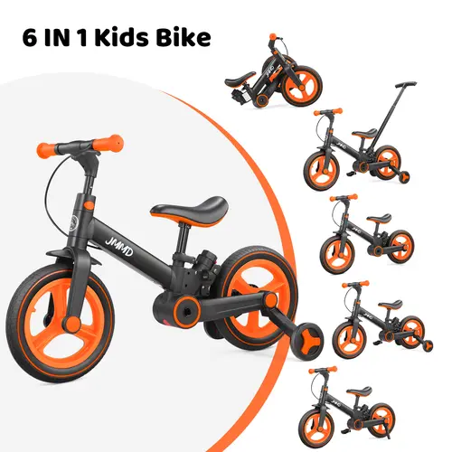 JMMD 6-in-1 Multi-Functional Toddler Balance Bike for 18-60M, with Rubber Training Wheels, Steel Adjustable Pedals, Push Handlebar, Brakes, Kickstand, Christmas/First Birthday Gift for Kids, Outdoor Play Ride-On Toy,sohochic