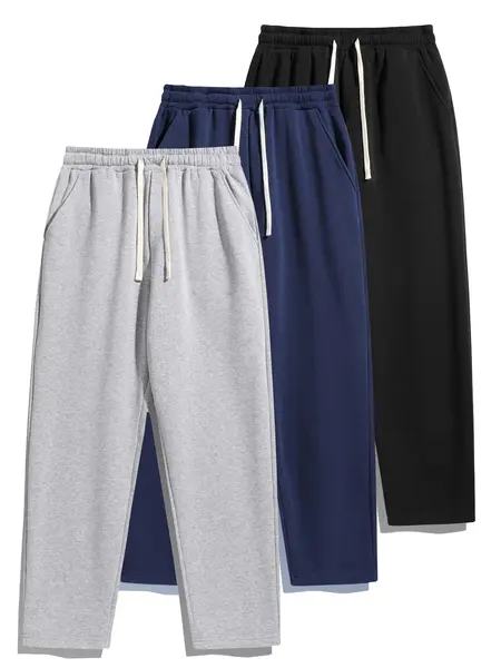 Men's Thermal Lined Fleece Joggers Pants - Drawstring Waist, Loose Baggy Cut, Street Style, Minimalist Versatile, Soft Polyester Clothing for Fall & Winter Mens Bottoms
