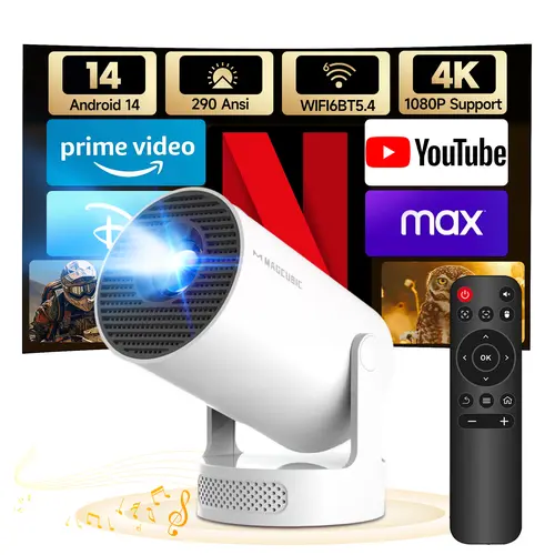 HY300Pro+ Projector with 8K Decode 290ANSI Auto Keystone Correction Built-in 5W speaker Dual BT5.4 Android 14 Native 1280*720P for Home Cinema Portable Movie Theater #SohoChic