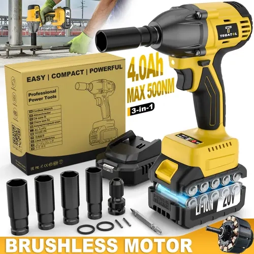 20V Brushless High Torque Impact Wrench Drill Driver - Rechargeable Power Tools Set with 4000mAh Battery, Charger, Sockets, Toolbox & Complete Accessories, Ideal Male Gifts for Car & Home Use