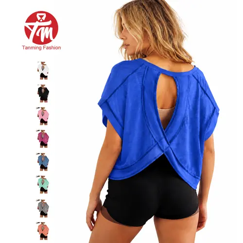Tanming Open Back Short Sleeve Tops for Women Oversized Workout T Shirts Backless Y2k Athletic Crop Running Tees Springfresh Summer  for Hyrox Outfit,summerwins,summeroutfits,vacationoutfits,beachoutfits