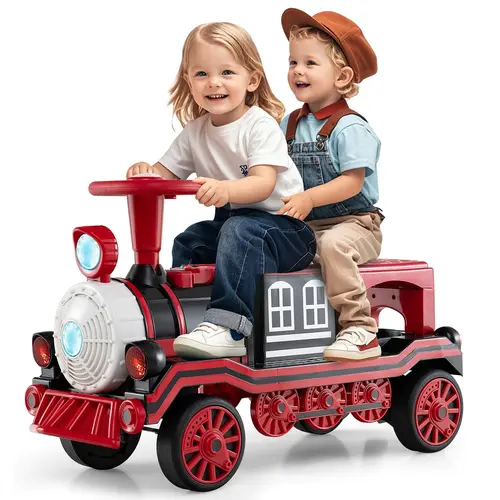 Costway Ride on Train Trackless, 12V 2-Seater/3-Seater Ride on Toy with Train Whistle, LED Lights, Music & Removable Chair, Electric Train w/One-Button & Soft Start, Gift for Boys & Girls,Christmas Festival Gift Black Friday Cyber Monday