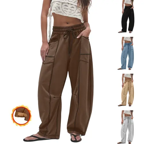 Tanming Women's Warm Fleece-Lined Barrel Sweatpants - XL, Basic Cotton Fabric Bottoms, Breathable, Comfortable, Baggy Wide-Leg Activewear with Drawstring, Utility Pockets, Colorblock for Late Fall Winter, Halloween, Holiday Chic (TikTokShopBlackFriday)