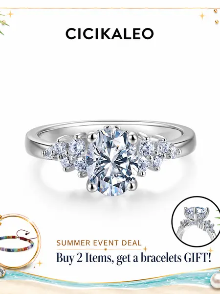 CICIKALEO 1.5CT Oval Cut Moissanite Rings for Women 18K Gold Plated Lab-Created Engagement Wedding Gifts for Her #Summervibes