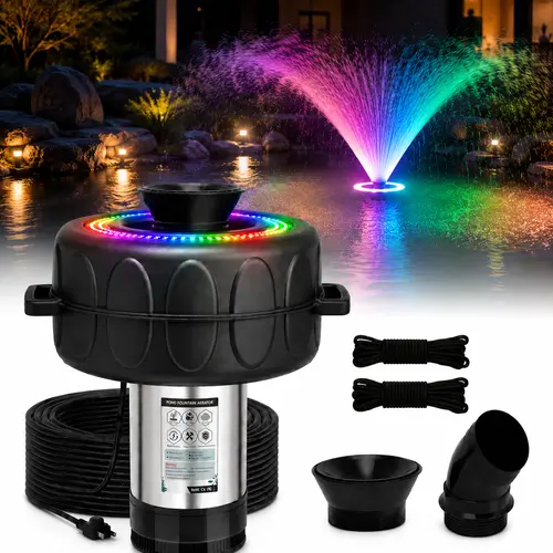 Submersible Floating Water Fountain Pump - 750W 1HP 15000 GPH Powerful Pond Aerator, Stainless Steel Body, 100ft Power Cord, Multi-Nozzle & Water-Spraying Sprinkler Functions, Submersible Pump, Water Pump For Fountain