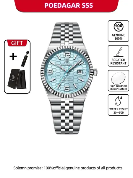 Poedagar original high-quality men's watch, waterproof, luminous dial watch, date, luxury, Analog Quartz Movement, stainless steel casual quartz watch, men's watch, Modern Fashionable Wristwatch, Business Fashion Watches
