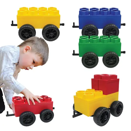 BiggoBlocks Train Conductor Jumbo Building Block Sets for Kids, 5-Car Giant Kit with Wheel Kits, STEM Learning Toy for Ages 4-8, Indoor & Outdoor Stacking Game