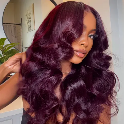 UNice Female Glueless Human Hair Wig - 13x4/7x5 Lace Closure, Black Cherry Loose Wave, Drawstring, Adjustable Strap, Natural Lace Line, Beginner Easy Ready-to-Wear Wig,sohochic
