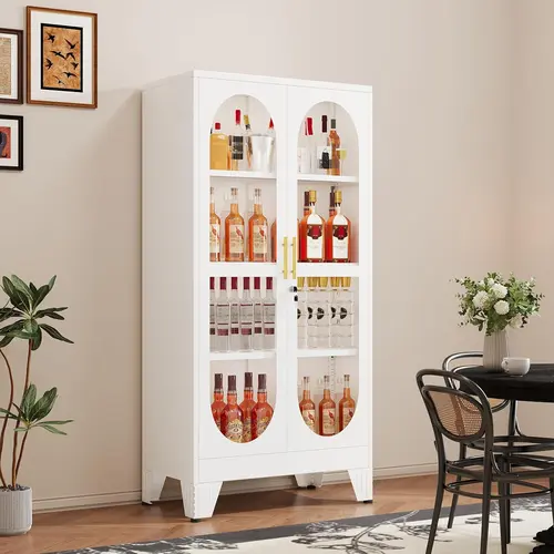 GEITIN Black Locking Display Cabinet Furniture - 61" H Glass Door Metal Cabinet with 3 Adjustable Shelves, for Living Room Collectibles, Assembly Required