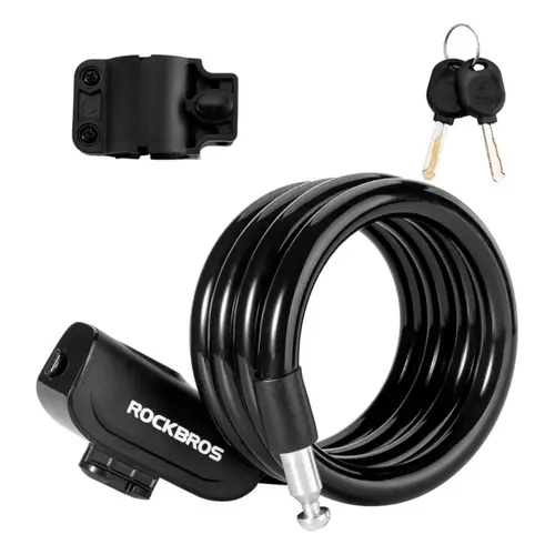 ROCKBROS 3ft Fixed-Length Portable Bicycle Lock - Lightweight Coiled Cable Accessory with Holder, Secure Mounting Bracket for Cycling, Security-Focused Bike Tools & Equipment for Easy Convenience