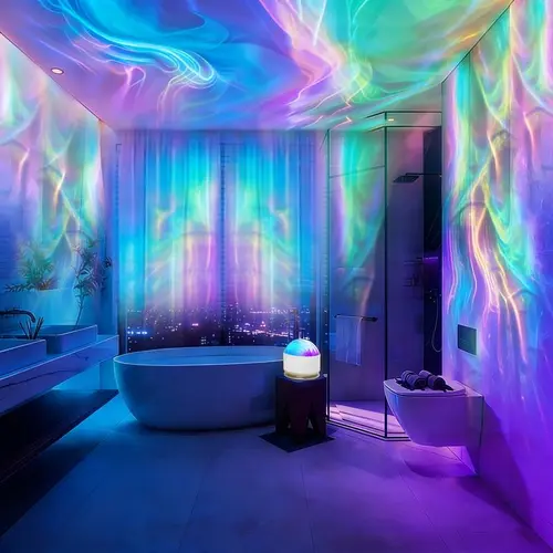 2-Scene Ocean Wave & 3D Water Ripple Colorful LEDs Projector Lamp, 16-Color Round Indoor Ambient Lighting with Controller, AC Power Supply for Bathroom Ceiling Wall, Relaxation for Adults