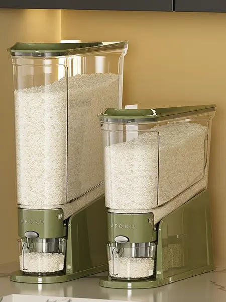 UFORU Narrow-Mouth Hermetic Grain Storage Container Rice Dispenser - 11lb/22lb Large Capacity, BPA-Free Food-Safe Humidity Sealing, 1-Press Smooth Design, Insect-Proof Kitchen Gadgets Organizer