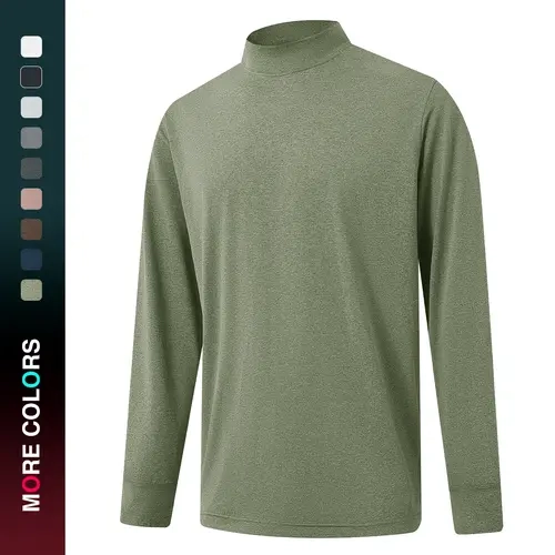 MAELREG Men's Long Sleeve Mock Turtleneck Shirt, Soft Comfortable 4-Way Stretch Athletic Top, Lightweight Half High Neck Pullover