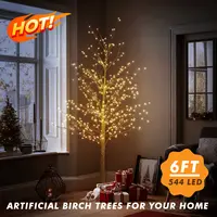 Hoodink 6ft Indoor Lighted Birch Tree - 544 Warm LEDs, Plastic Birch Foliage, Durable Metal Base, Natural Look, Room Decor Lights for Bedroom, Christmas Holiday Decor, Home Decor Items,sohochic