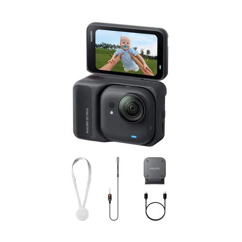 Insta360 GO Ultra - Small 4K Vlogging Camera, Hands-Free, POV Cam, 1/1.28" Sensor, 53g Lightweight, 156° FOV, 200 Min Battery Life, Magnetic Wearable Action Camera for Sports, Vlog, Video Recording Camera, Selfie Video Camera, Photo Video Capabilities Act
