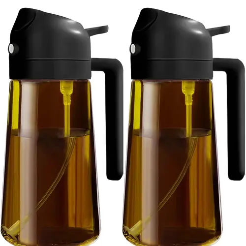 2-Count 2-in-1 Brown*2 Oil Sprayer for Cooking Use, 16oz/470ml Glass Body Oil Dispenser Bottle, Kitchen Utensils & Accessories for BBQ with Stickers, Kitchen Accessories, Oil Mister Spray Bottle For Cooking, Spray Type Oil Dispensers,sohochic