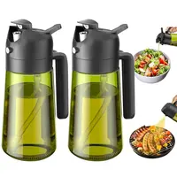 2-Count 2-in-1 Oil Sprayer & Dispenser Kitchen Gadgets - 16oz/470ml Light-Blocking Dark Glass Bottle, No Mess Portable Refillable Cooking Oil Container for Salad Drizzle, Air Fryer,sohochic