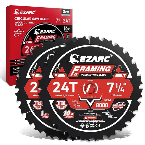 EZARC 7-1/4 Inch Circular Saw Blades 24T/40T/60T - FRAMING Wood Cutting Blade, Ultra-Thin 1.5mm Kerf, Non-Stick Coating, 2 Pack, Carbide Blades toolupgrade