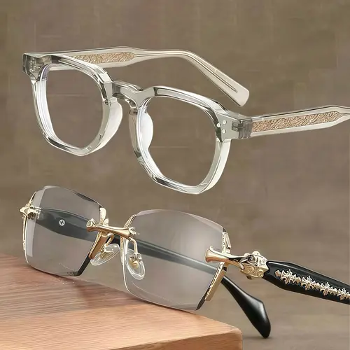 EUNOIALENS Unisex Retro Rimless Shades 2-Pack - Rectangle Metallic Frameless Glasses with Diamond Edges, UV Protection, Anti-Fatigue Blue Light Blocking Lenses, Non-Prescription Adult Eyewear for Computer & Everyday Use, Blue Light Blocking Lens