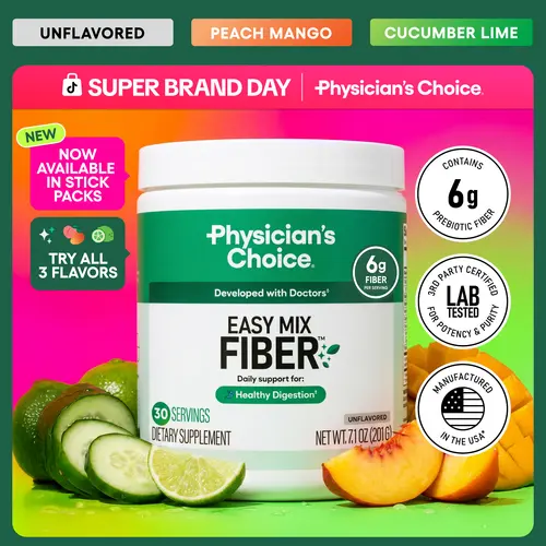 Physician’s Choice Easy Mix Fiber Powder - Sugar Free, No Grit & Tasteless - Prebiotic Fiber Supplement for Regularity, Digestion & Gut Health
