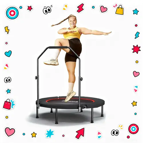 SkyBound 40 inch Folding Fitness Trampoline - 600 LBS Tested, Bungee Cords/Springs, Adjustable U-Bar Handle, Stable Quiet Indoor/Outdoor Training Equipment, Workout Equipment Home Gym Kit