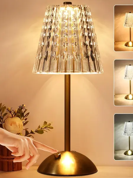 Cordless Crystal Table Lamp - Dimmable Gold Touch LED, Mini Rechargeable Multifunctional Wireless (Bases & Shades Included) - Modern Computer Lamp, Interior LED Lights for Bedroom Living Room, Home Lighting,sohochic