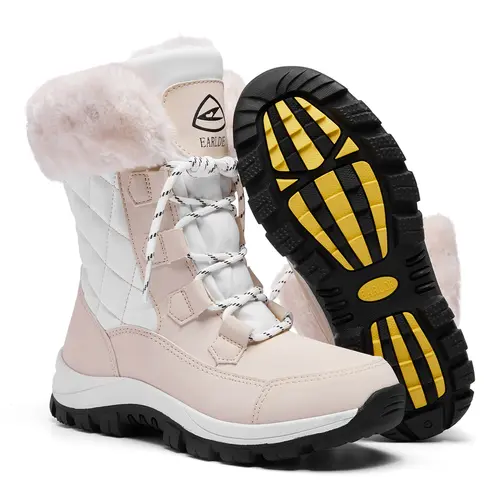 [JF] Women's Winter Snow Boots - Dual-Style Fur Collar, Memory Foam Insoles, Heat Retain Technology Shoe with PU Upper, Waterproof Outdoor Footwear for Outdoor Use,sohochic
