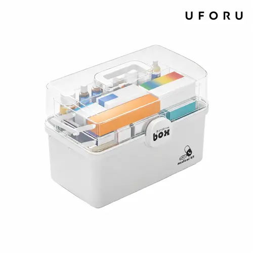 UFORU 3-Tier Plastic Rectangle Medical Organizer, Portable Sliding Rail Compartment Storage Box, Household First Aid Solution, Large Capacity Modern Medical Supplies