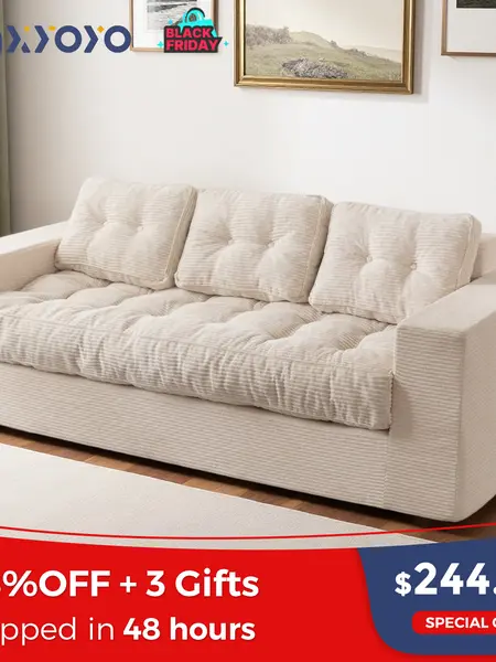 MAXYOYO 3 Seater Couch for Living Room, Boneless Couch with Tufted Cushion & Backrest, Upholstered Floor Sofa with Armrests, Sofa in A Box, No Assembly Required, Deals for you