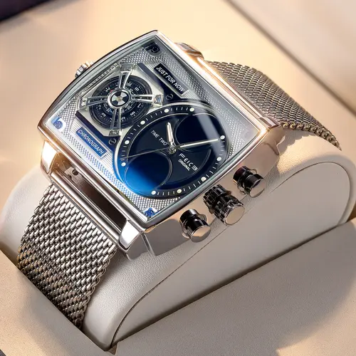 FEICE Men's Luxury Rectangular Quartz Watch - Countdown Timer, Digital Display Meets Classic Hands, Luminous Night Read, Anti-Scratch, Water-Resistant for Rainy Commutes, Glow-in-the-Dark Fashion Wrist Watch