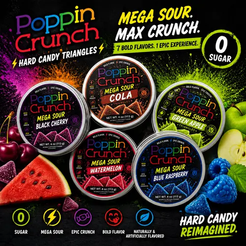 Poppin Crunch Sugar Free Mega Sour Candy Triangles