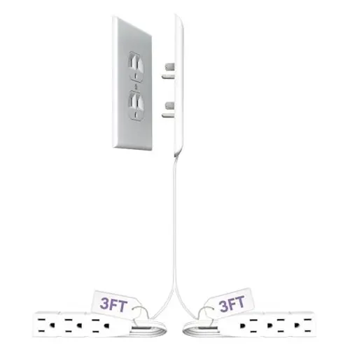 Sleek Socket Ultra-Thin Electrical Outlet Cover - 8ft Adhesive Strip Power Strip with 3 Multi-Outlet Sockets, Cord Management Kit, Standard Size for Appliances & Kitchen Countertops