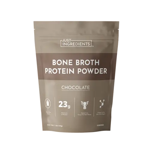 Just Ingredients Chocolate Bone Broth Protein - 15 Servings - 23g of Protein per Serving - Grass-Fed Beef Bone Broth & Grass-Fed Collagen - Dairy-Free - Collagen for Gut, Skin & Joint Support - Made with Real Food Ingredients