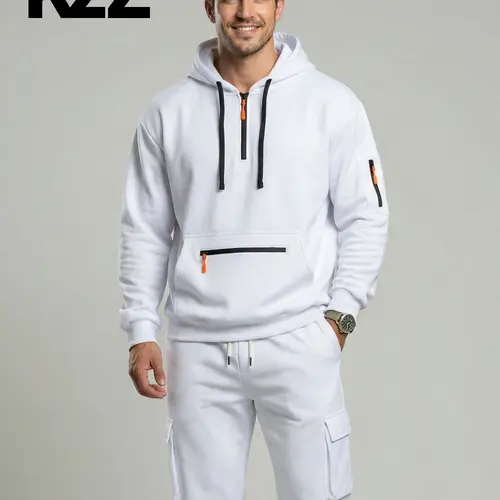 KZZ Men's 2-Piece Activewear Set - Cozy Long-Sleeve Fleece-Lined Workwear Jacket & Loose-Fit Pants with Multiple Pockets for Winter Work-to-Casual Menswear Clothing,sohochic