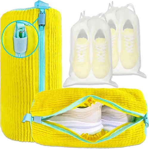 2-Pack XXL Shoe Washing Machine Bags - Reusable Laundry Cleaning Accessories for Washer & Dryer, Sturdy Zipper with Hook, 360° Clean, Includes 2 Yellow Dust Bags