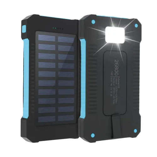 26800mAh Solar-Powered USB Portable Power Bank - IP67 Rainproof Shockproof Outdoor Charger with LED Flashlight, Compass, Carabiner, Fast Charging, Micro USB for iPhone, Android | EDC Gear, International Travel Essentials,sohochic