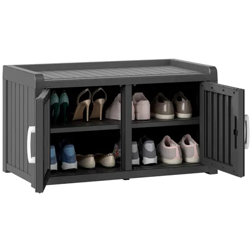 Double-Door Black Rainproof Indoor/Outdoor Shoe Rack, Equipped With Adjustable Shelves, Suitable For Organizing Items In Entrances, Corridors, Bedrooms And Living Rooms, A Must-Have For Home Organization,Summervibes