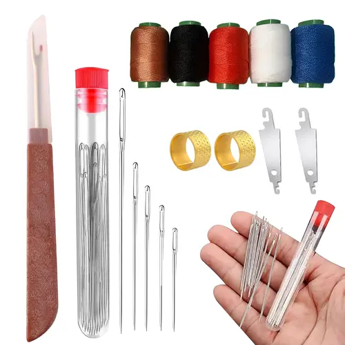 36 PCS Steel Needles Set - Long-Thin Oval Shape Big Eye Sewing Supplies Kit with Thimble for Handmade Quilting, Crafts, Handmade Gifts, Embroidery