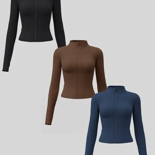 Women's Long Sleeve Yoga Jacket Set, Sports Outerwear, Athletic Jackets, High Neck Zipper Closure, Quick-Dry Fitness Top, Tight-Fitting Sports Wear, Activewear Clothing, Athletic Sports 3 Piece Pack #GLOBAL PICKS
