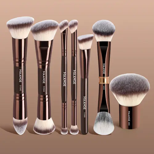 Maange 7-Piece Face Makeup Brush Set, Brush Kit, Makeup Brushes Set, Metal Frame, Ideal for Cosmetic Application, Perfect Gift Box Packaging, Essential Beauty Tool