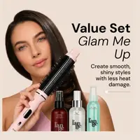 L'ANGE HAIR Glam Me Up Blush Styling Kit - Ceramic Coated GlamWave Thermal Ionic Brush, Adjustable Rival Heat Shield, Lightweight Marula Oil Hydration Spray, 4oz Salt + Sea Texturizing Spray for Flawless, Frizz-Free Straightening My Hair