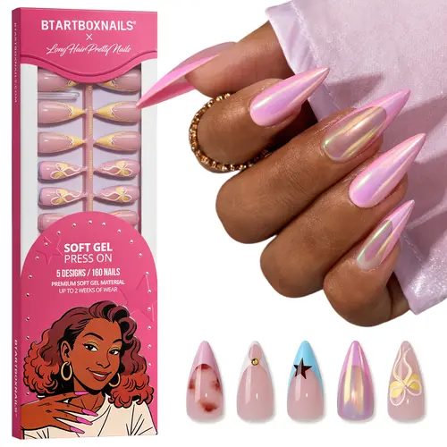 BTArtboxnails x LongHairPrettyNails press on nails Square Almond Oval and Stiletto press on nails with 5 desgins,32 pcs Each,sohochic