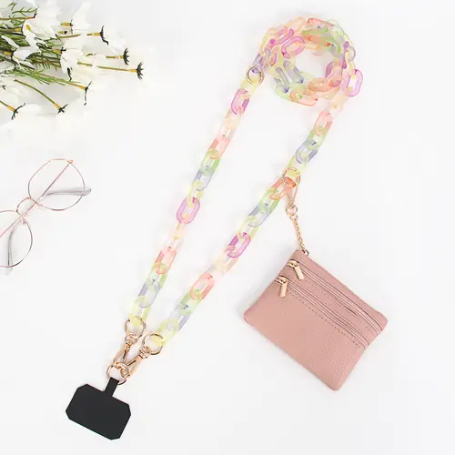 Black Chain with Black Pouch Phone Strap - Adjustable, Detachable Strap, Crossbody Lanyard, Hands-Free, Zipper Wallet, Compatible with Smartphones, Birthday Gift