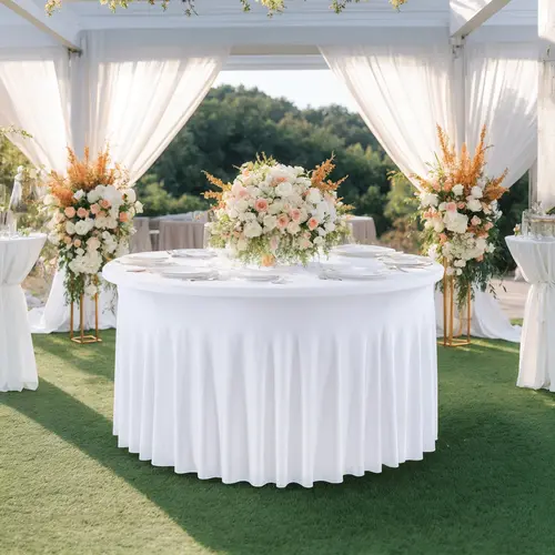 Polyester-Spandex Round Fitted Tablecloth - 60-72 inch Wrinkle-Free Stretch Fit Cover with Soft Spandex Drape & Skirt, Contemporary Party Accessory for Wedding, Birthday, Outdoors Festive Decor Supplies, 5 Foot,sohochic