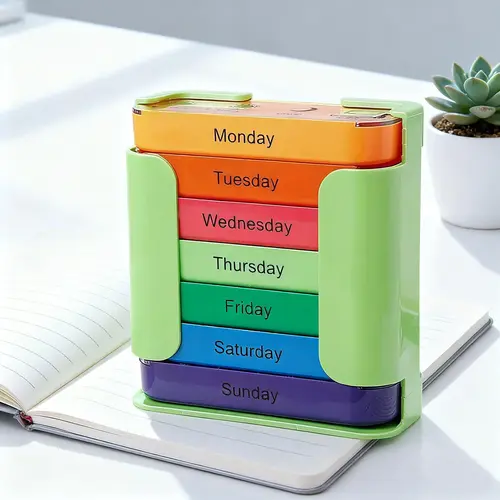 7-day Pill Storage Box, 1 Count Portable Large Capacity Pill Organizer, Daily Pill Storage Box for Home Office Travel, Home Supplies, Home Decor, Medical Care Box, Healthcare, Vitamin Organizer, Supplement Organizer, Multicolor Medicine Organization Aid