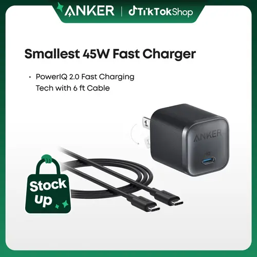 [Limited Offer]Anker Nano Charger (45W) with 6 ft Cable, Compact and Foldable Plug USB-C Charger, Compatible with iPhone 17/16 Series, iPad, Pixel 9, Samsung Galaxy S25 Ultra/S24 Series, and More sohochic