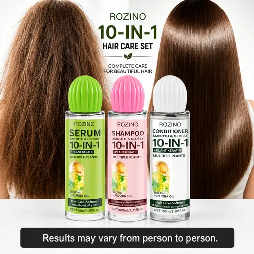 ROZINO Shampoo, Conditioner & Hair Serum Set - 100ml*3 Each, Keratin, Biotin & Jojoba Oil, Daily Hair Care Collection for Most Hair Types,back to school,sohochic