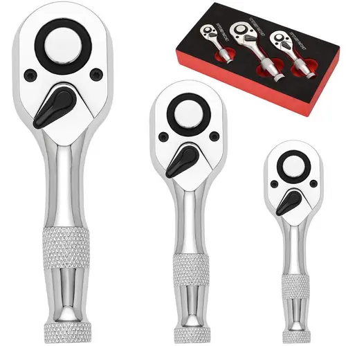 Ratchet Set, 1/4", 3/8", 1/2" Drive Ratchet Stubby Handle Wrench, 72-Tooth Quick-Release Reversible Wrench Set, Professional Hand Tool,Blackfriday,Christmas Gift