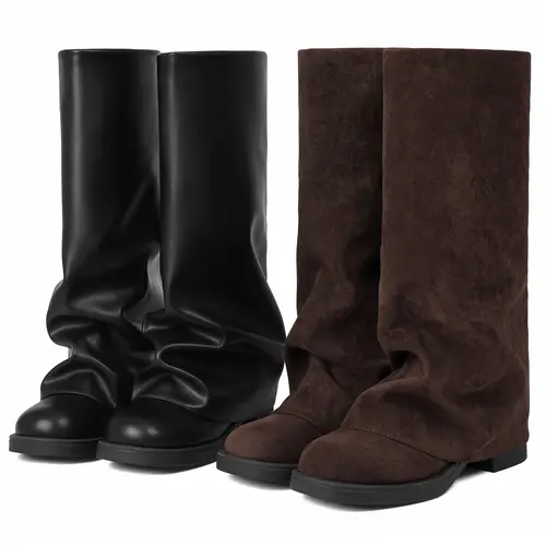 EROCALLI Women's Slouchy Knee High Boots - Shoes for Women, Trending Shoes, Round Toe Pull-On, Fold-Over Block Heel Platform, Mid-Calf, Comfortable, Casual Design,sohochic